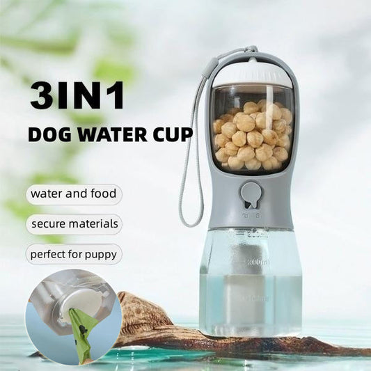 Praktische Hundewasserflasche: Dog Water Cup Drinking Food Garbage Bag Three-in-one Portable Small Multi-functional Pet Cups Pets Supplies.