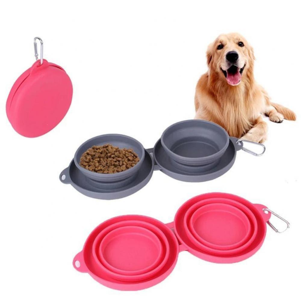 Zusammenklappbare Gummi-Doppelschüssel für Haustiere: Ideal für Futter und Wasser, perfekt für Hunde und Katzen.