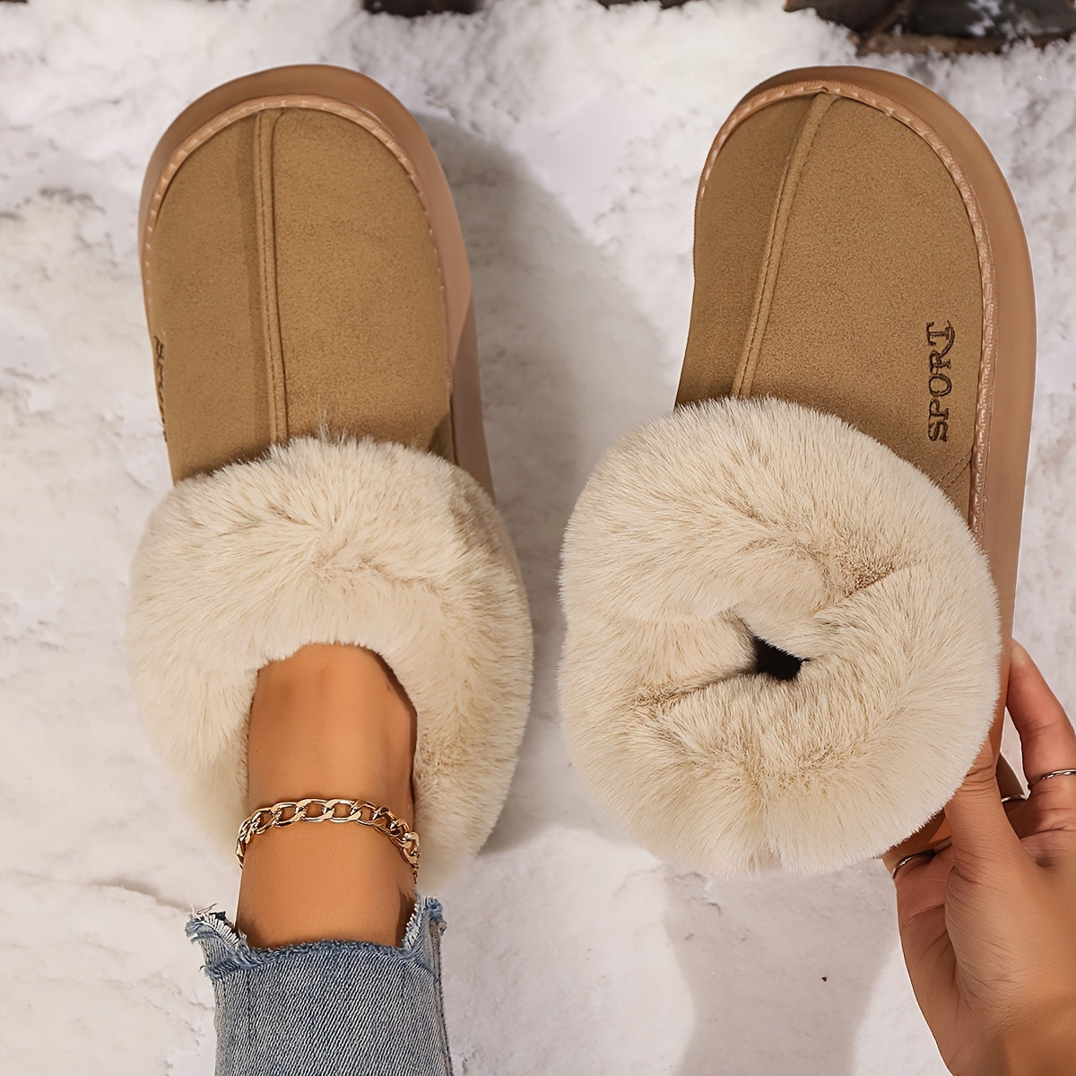 Cozy Plush Soft Slippers Shoes For Women Non-Slip Platform Shoes With Faux Fur Lining Mute Sole And Comfortable Fit For Indoor Wear Homeeins