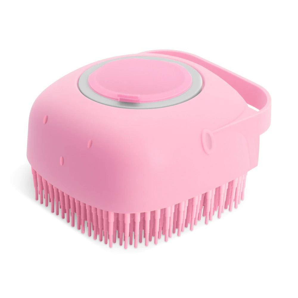 Haustier Shampoo Massage Bürste aus Silikon in Rosa für sanfte Pflege und Reinigung Ihrer vierbeinigen Freunde.