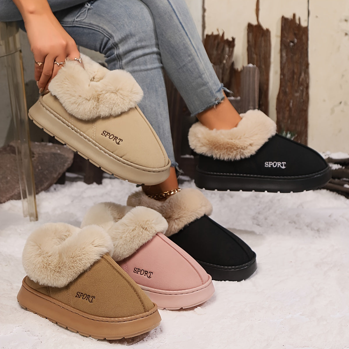 Cozy Plush Soft Slippers Shoes For Women Non-Slip Platform Shoes With Faux Fur Lining Mute Sole And Comfortable Fit For Indoor Wear Homeeins
