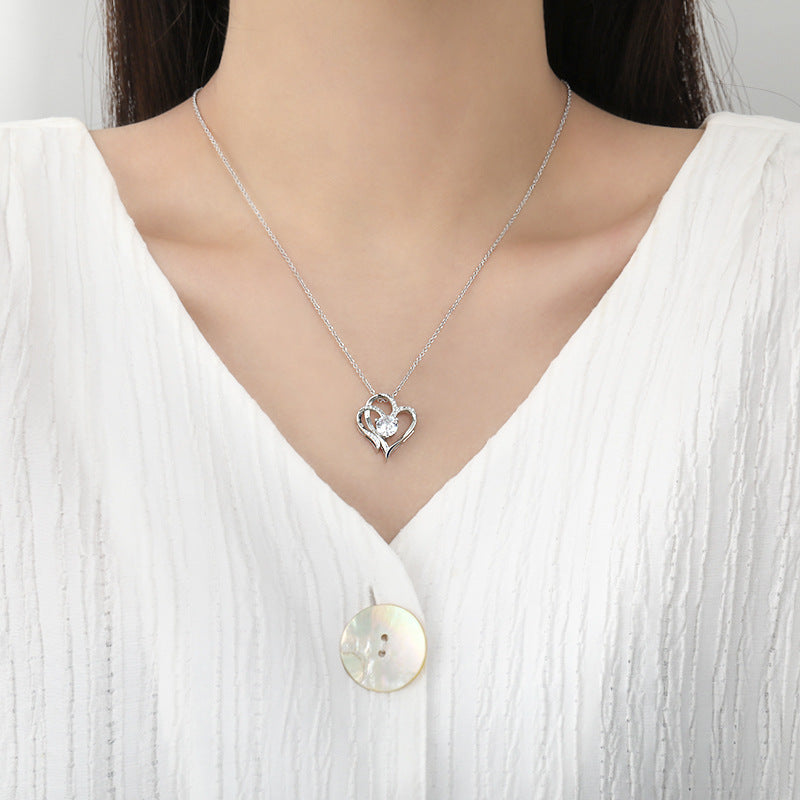 Zircon Double Love Necklace With Rhinestones Ins Personalized Heart-shaped Necklace Clavicle Chain Jewelry For Women Valentine's Day Homeeins