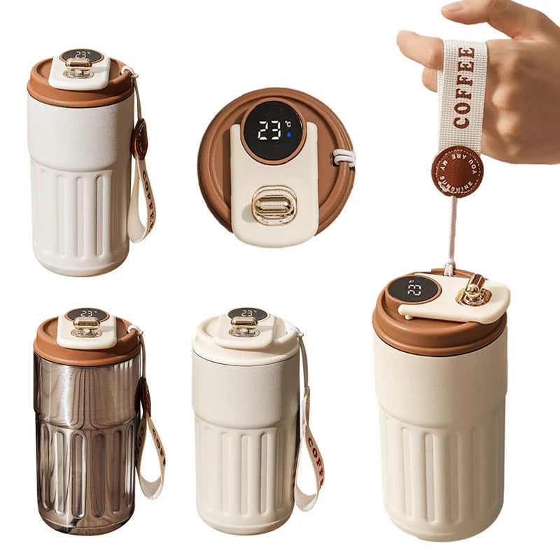 Smart Digital Thermal Bottle Portable Coffee Mug Stainless Steel Water Bottle In-Car Insulated Cup Keep Cold Vacuum Flasks 450ml Homeeins
