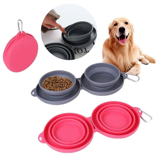 Gummifaltbare Doppelnapf für Haustiere, ideal für Hunde und Katzen. Perfekt für Futter und Wasser.