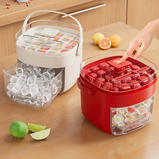 Press-type Convenient Outdoor Portable Ice Tray Large Capacity Ice Bucket 48 Extra-Large Ice Maker Food Grade Plastic Storage Tray Essential Kitchen Gadget Homeeins