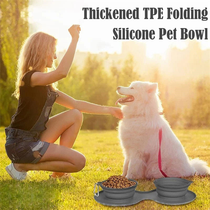 Rubber faltbare Doppel-Schüssel für Haustiere, ideal für Hunde und Katzen, perfekt für Futter und Wasser.