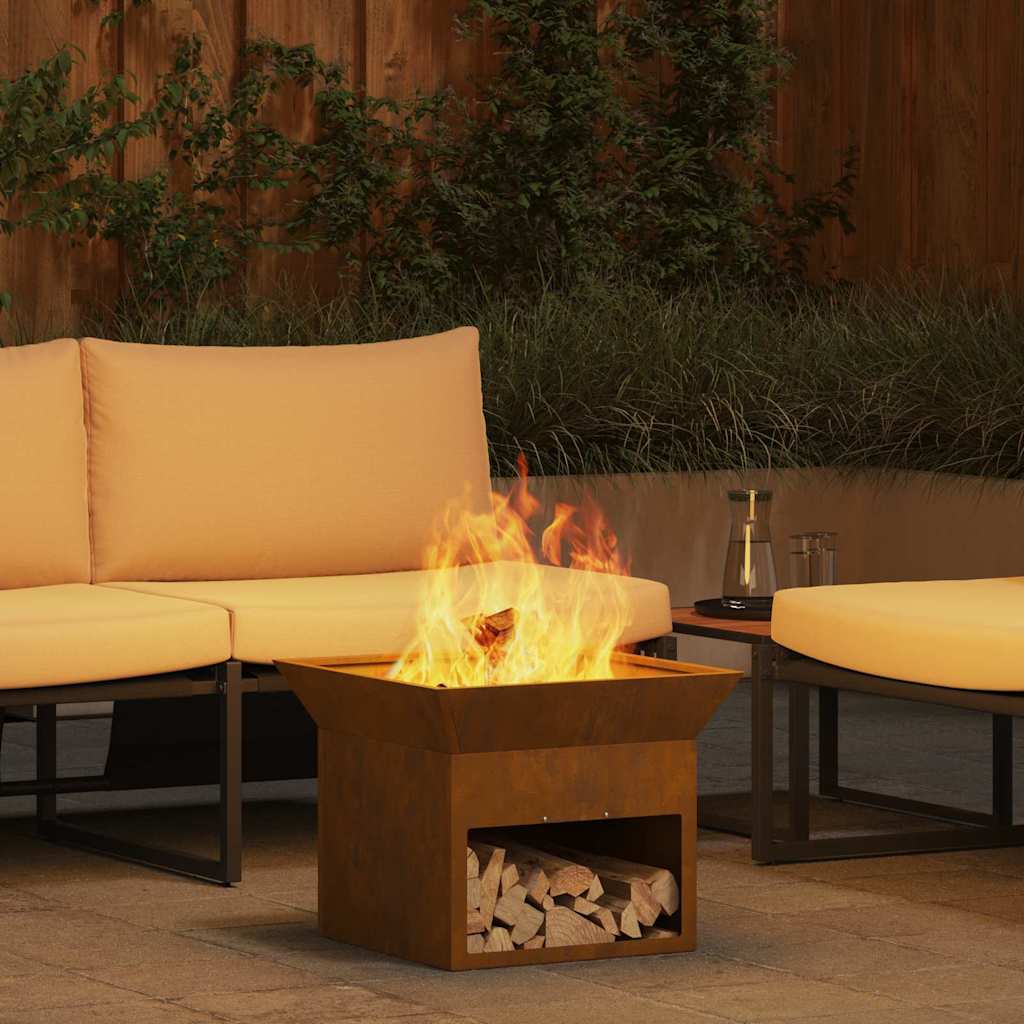 Design Feuerschale Garten – Eckige Outdoor-Feuerstelle aus Stahl im Industrial Look (50×50 cm)
