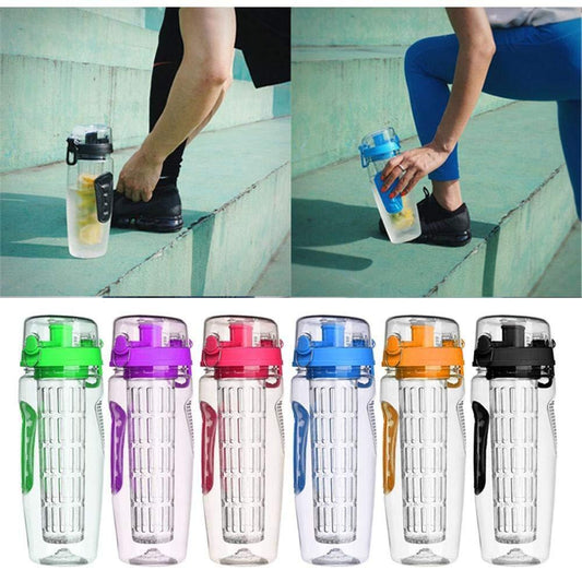 32Oz Fruit Infusing Infuser Water Bottle BPA-freies Plastik, ideal für Sport und gesunde Getränke.