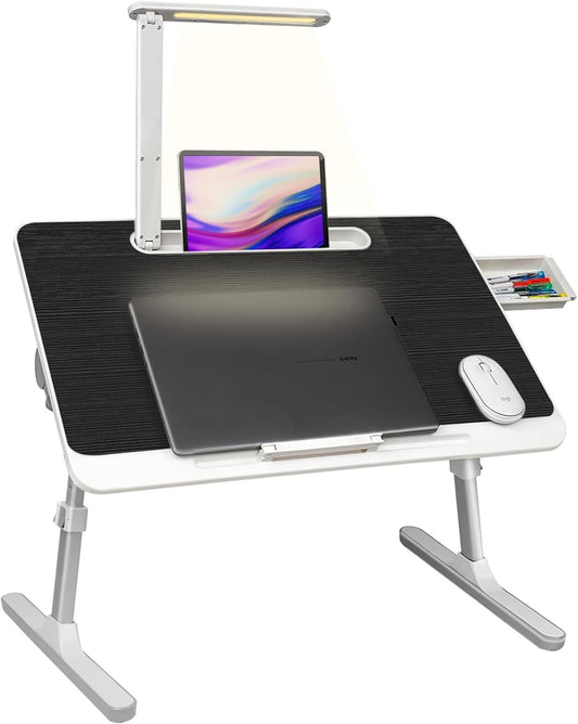 Faltwerk Laptop/iPad-Tisch mit LED-Licht und Schublade: Flexibel und Platzsparend Lieferbar 1 -3 Tage Homeeins