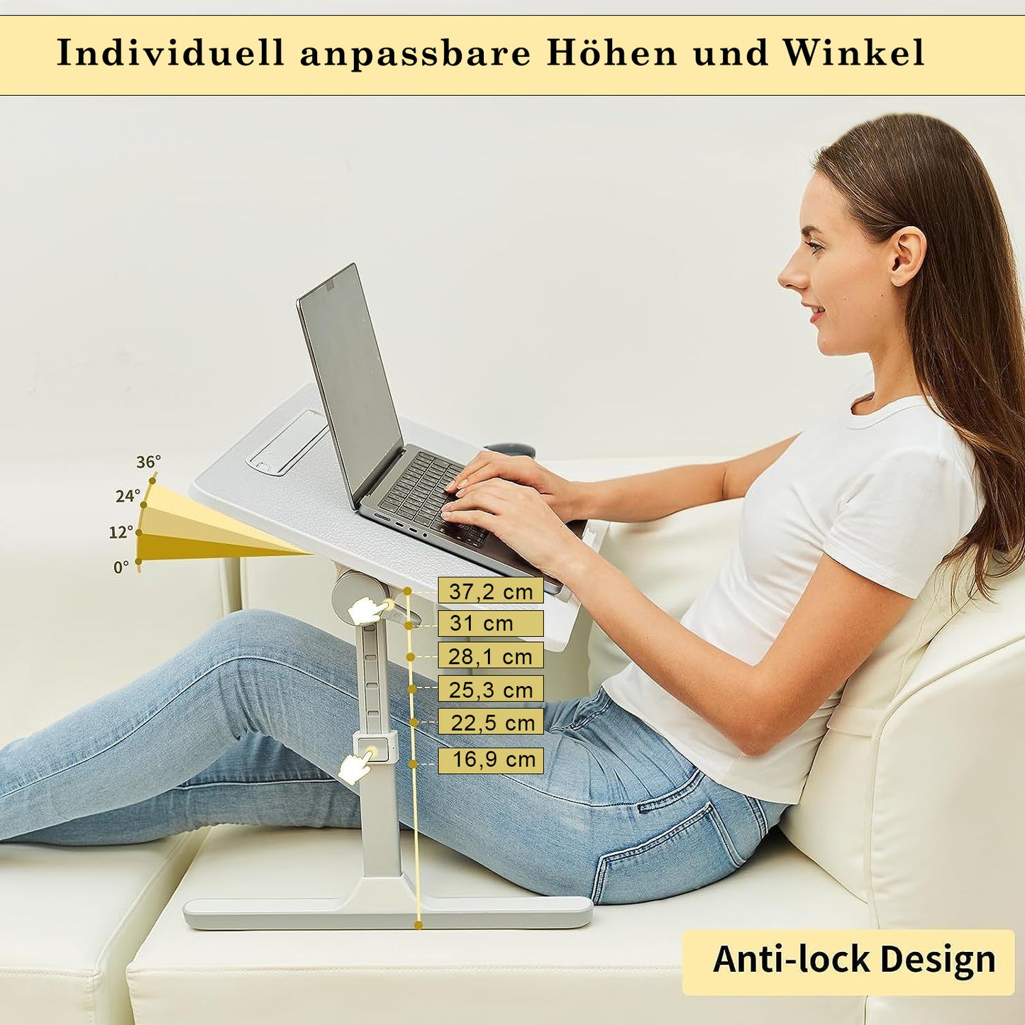 Faltwerk Laptop/iPad-Tisch mit LED-Licht und Schublade: Flexibel und Platzsparend Lieferbar 1 -3 Tage Homeeins