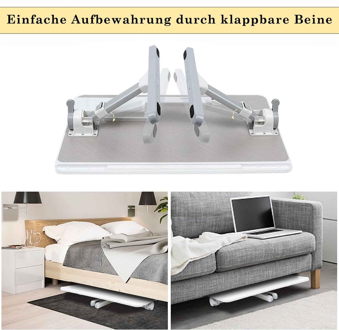 Faltwerk Laptop/iPad-Tisch mit LED-Licht und Schublade: Flexibel und Platzsparend Lieferbar 1 -3 Tage Homeeins