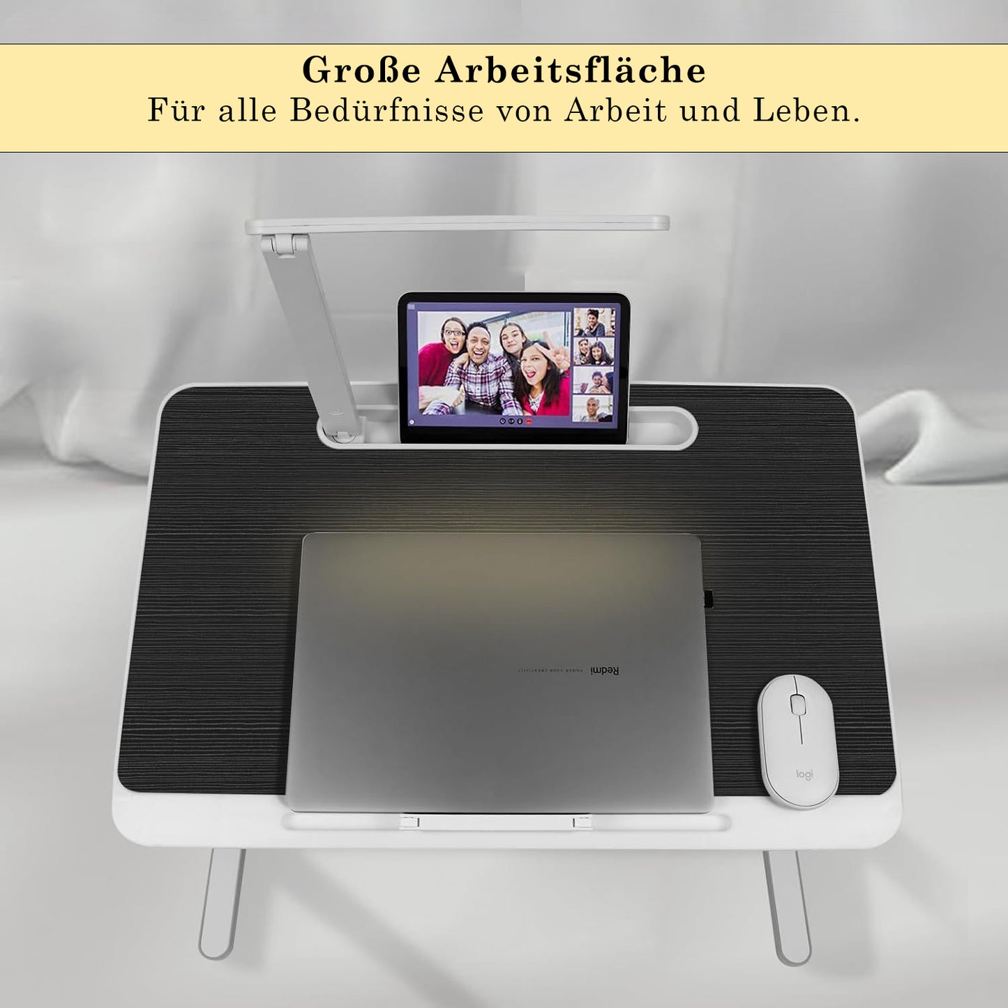 Faltwerk Laptop/iPad-Tisch mit LED-Licht und Schublade: Flexibel und Platzsparend Lieferbar 1 -3 Tage Homeeins