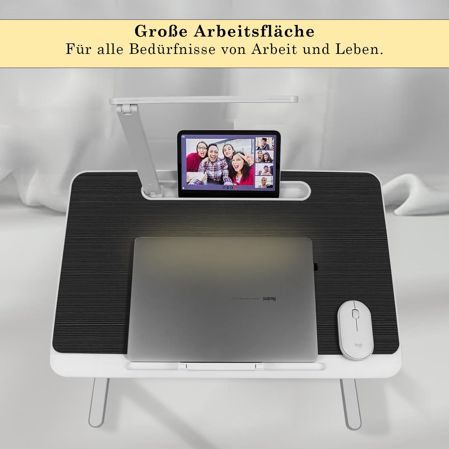 Faltwerk Laptop/iPad-Tisch mit LED-Licht und Schublade: Flexibel und Platzsparend Lieferbar 1 -3 Tage Homeeins
