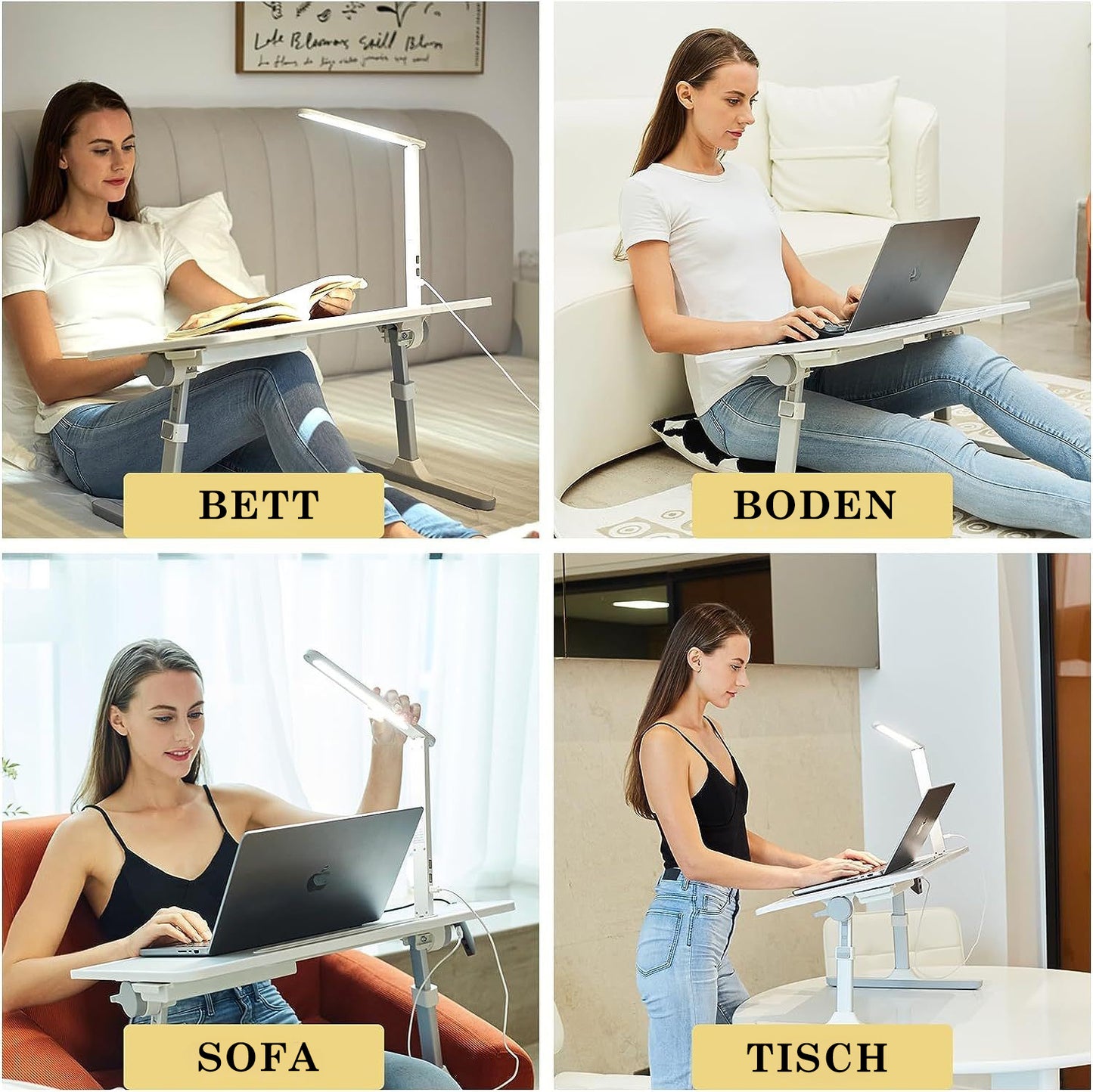 Faltwerk Laptop/iPad-Tisch mit LED-Licht und Schublade: Flexibel und Platzsparend Lieferbar 1 -3 Tage Homeeins