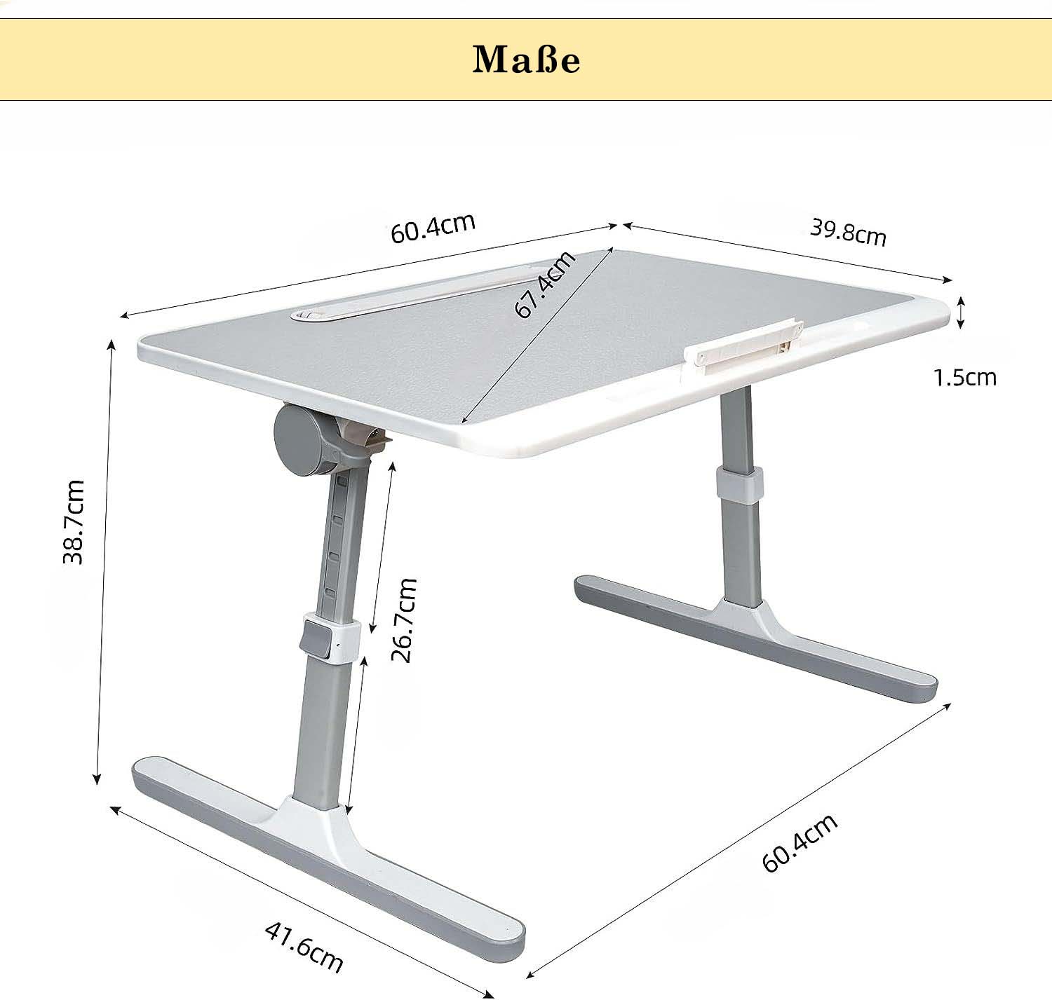 Faltwerk Laptop/iPad-Tisch mit LED-Licht und Schublade: Flexibel und Platzsparend Lieferbar 1 -3 Tage Homeeins