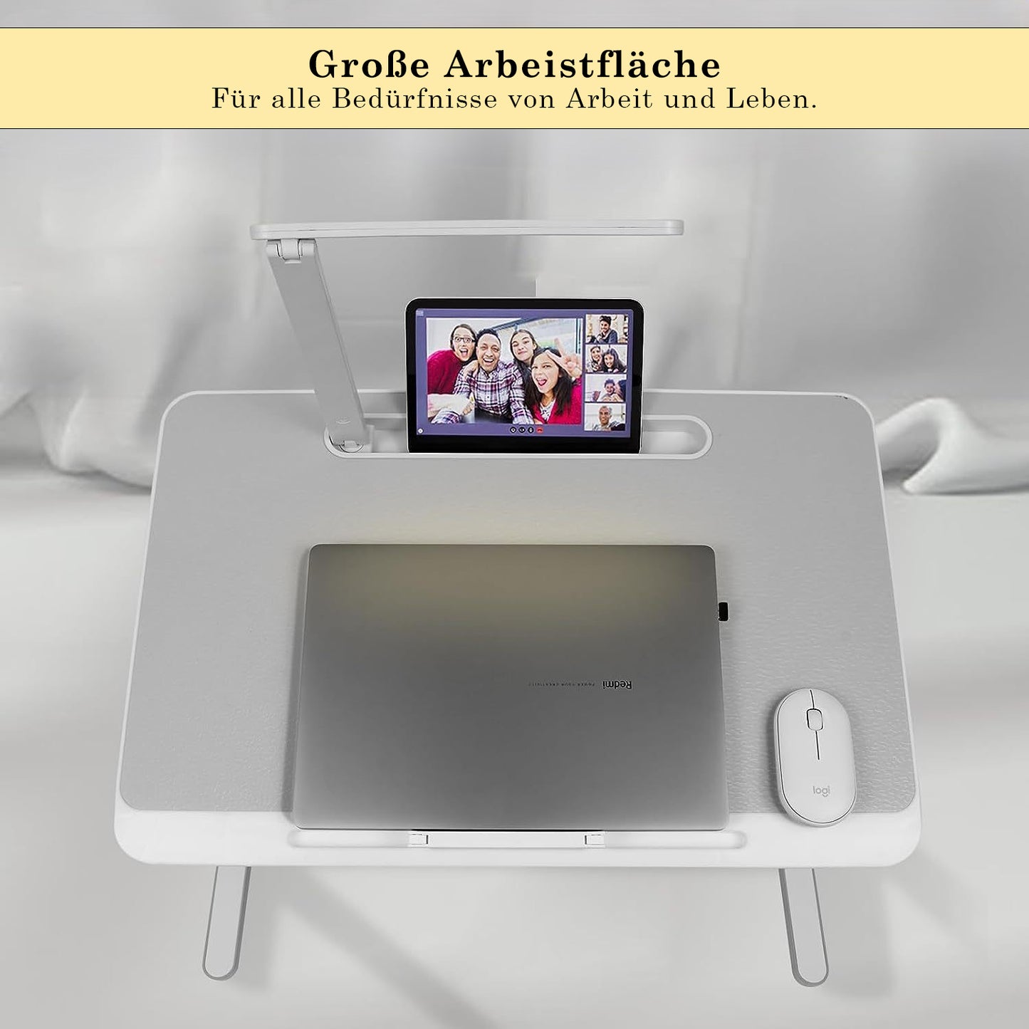Faltwerk Laptop/iPad-Tisch mit LED-Licht und Schublade: Flexibel und Platzsparend Lieferbar 1 -3 Tage Homeeins