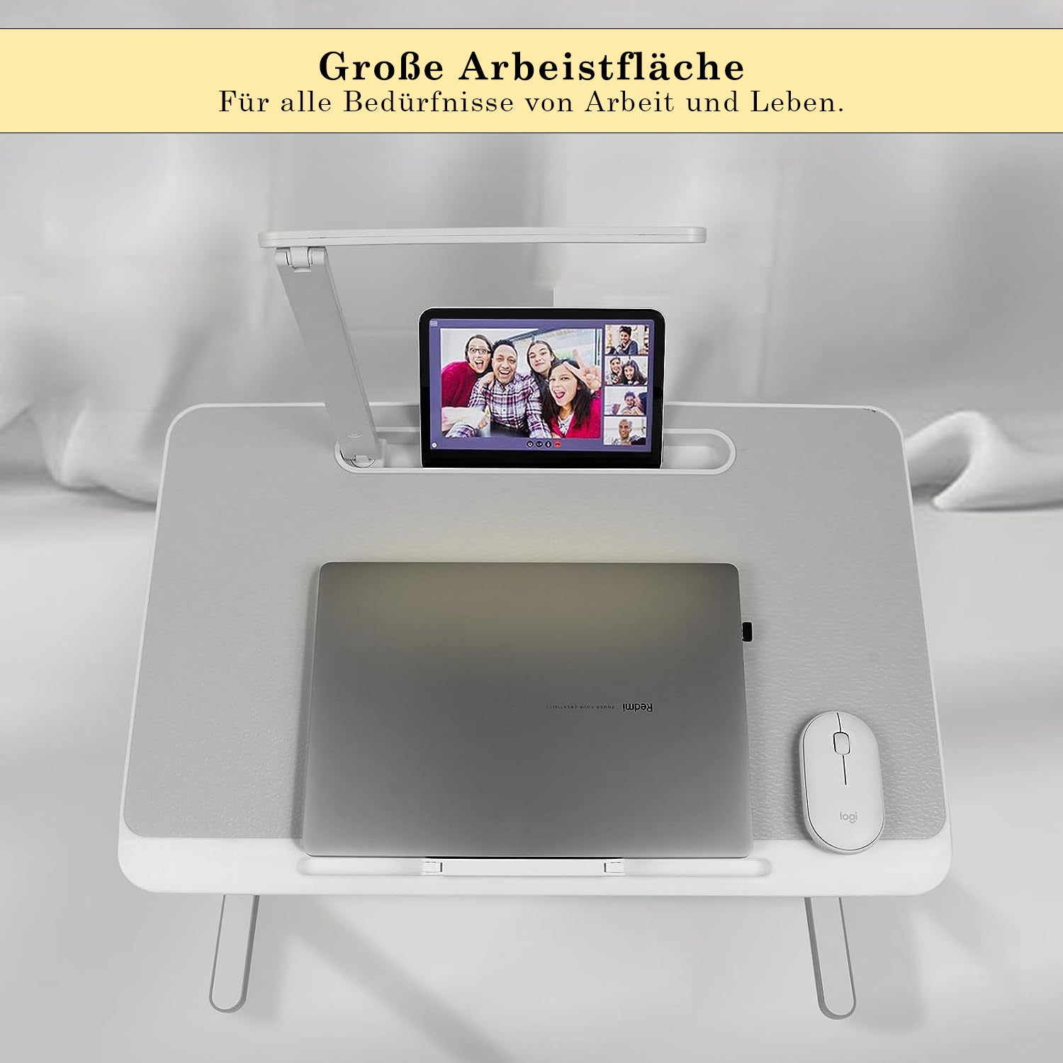 Faltwerk Laptop/iPad-Tisch mit LED-Licht und Schublade: Flexibel und Platzsparend Lieferbar 1 -3 Tage Homeeins