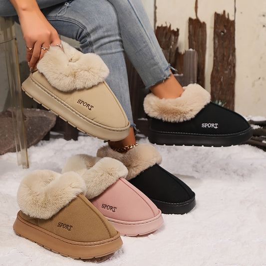 Cozy Plush Soft Slippers Shoes For Women Non-Slip Platform Shoes With Faux Fur Lining Mute Sole And Comfortable Fit For Indoor Wear Homeeins