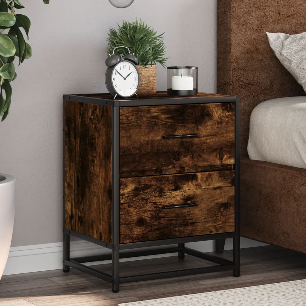 Design Nachttisch Eiche Smoke – Moderner Nachtschrank mit Schublade & Stahlgestell