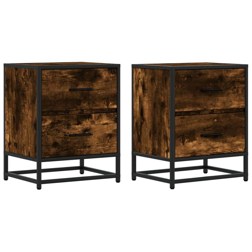Design Nachttisch Eiche Smoke – Moderner Nachtschrank mit Schublade & Stahlgestell