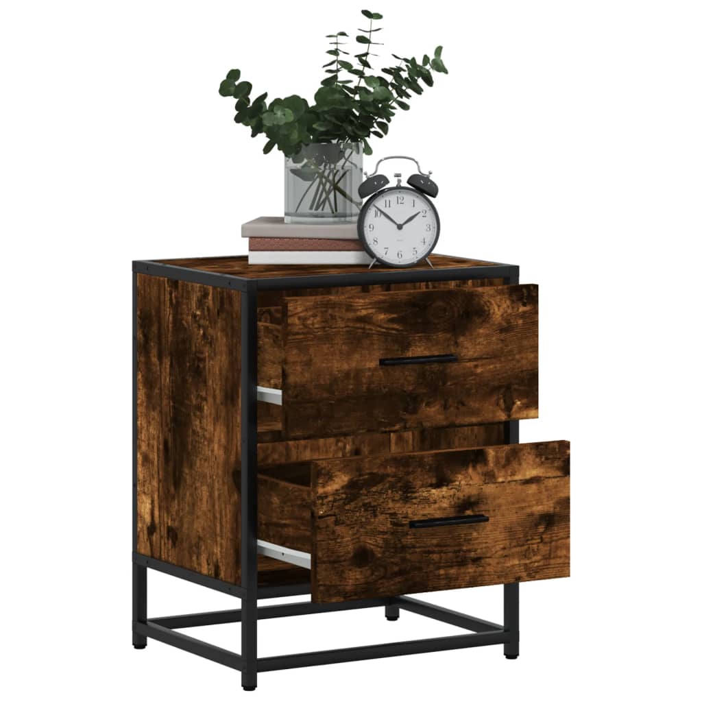 Design Nachttisch Eiche Smoke – Moderner Nachtschrank mit Schublade & Stahlgestell