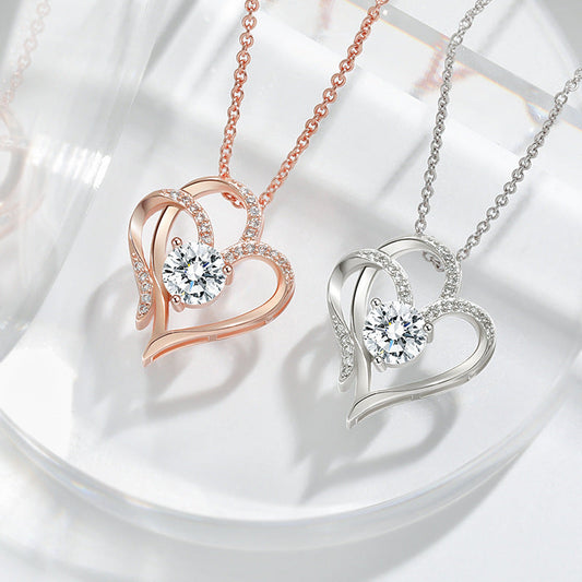 Zircon Double Love Necklace With Rhinestones Ins Personalized Heart-shaped Necklace Clavicle Chain Jewelry For Women Valentine's Day Homeeins