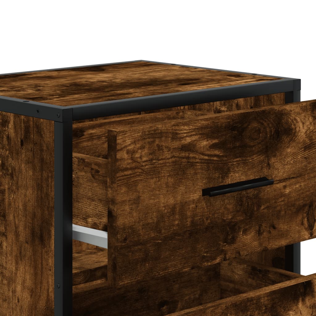 Design Nachttisch Eiche Smoke – Moderner Nachtschrank mit Schublade & Stahlgestell