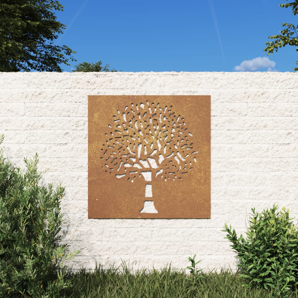 Garten Wanddeko aus Cortenstahl – Baum-Motiv in Rostoptik, wetterfest & modern (55×55 cm)