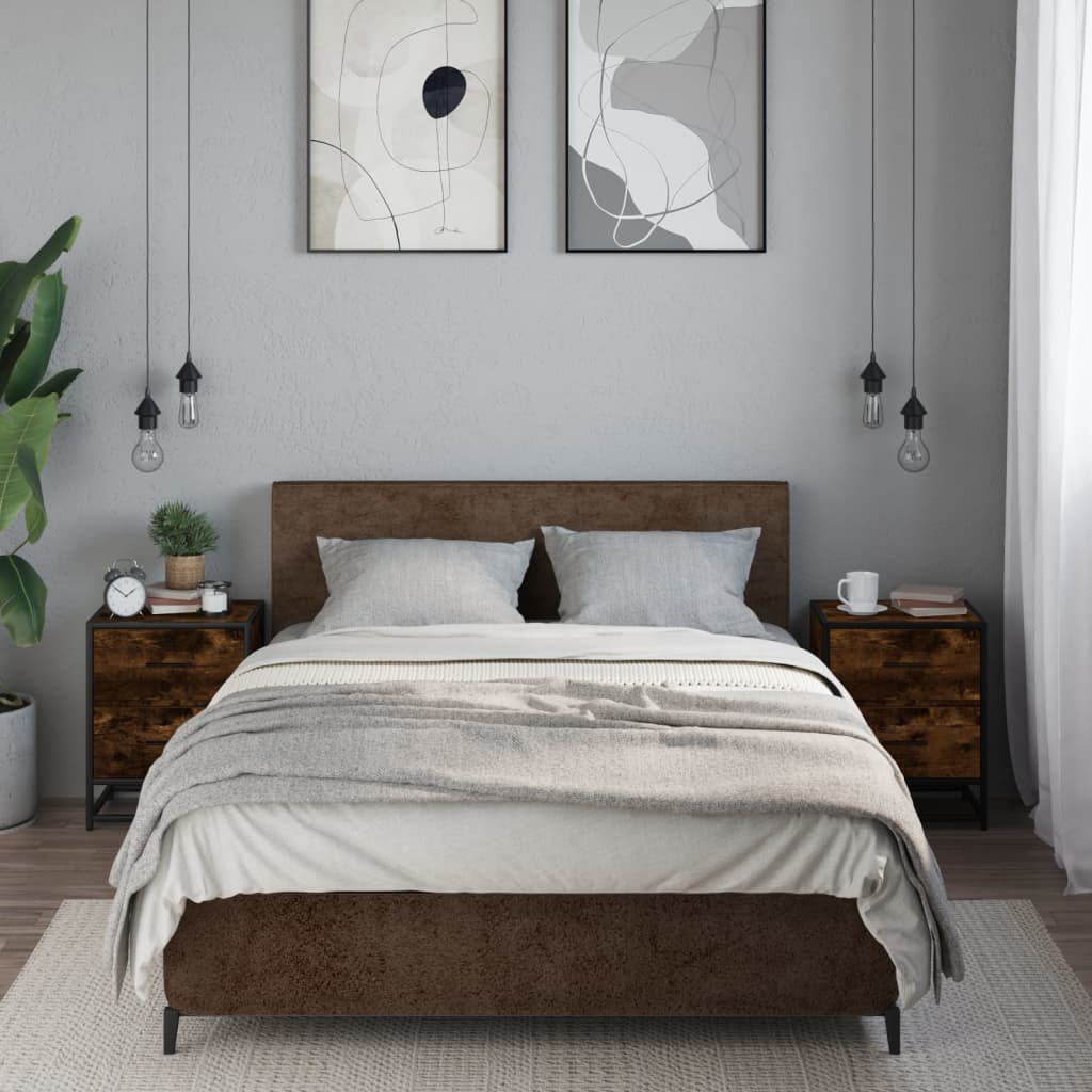Design Nachttisch Eiche Smoke – Moderner Nachtschrank mit Schublade & Stahlgestell