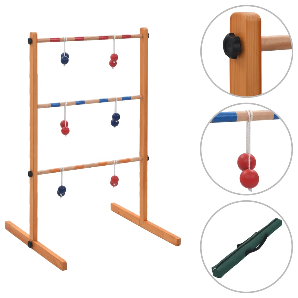 Ladder Golf Set – Spaßiges und Herausforderndes Wurfspiel für Familie und Freunde – Robuste Leiter aus massivem Kiefernholz, mit 6 Paar Bällen & Tragetasche!