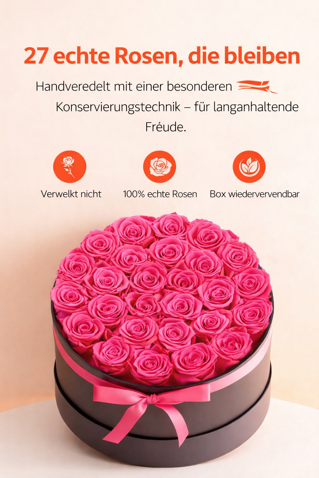 🌹 Ewige Rosen – 27 konservierte Rosen in runder Geschenkbox Homeeins