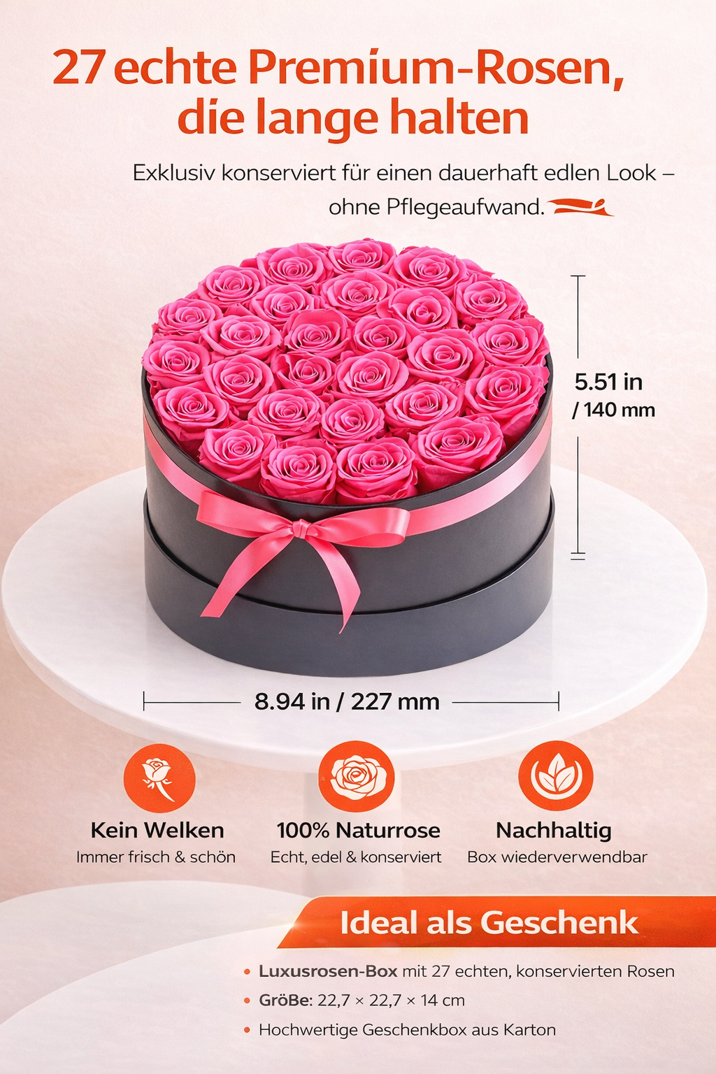 🌹 Ewige Rosen – 27 konservierte Rosen in runder Geschenkbox Homeeins