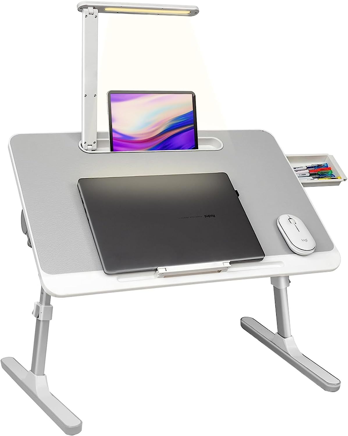 Faltwerk Laptop/iPad-Tisch mit LED-Licht und Schublade: Flexibel und Platzsparend Lieferbar 1 -3 Tage Homeeins