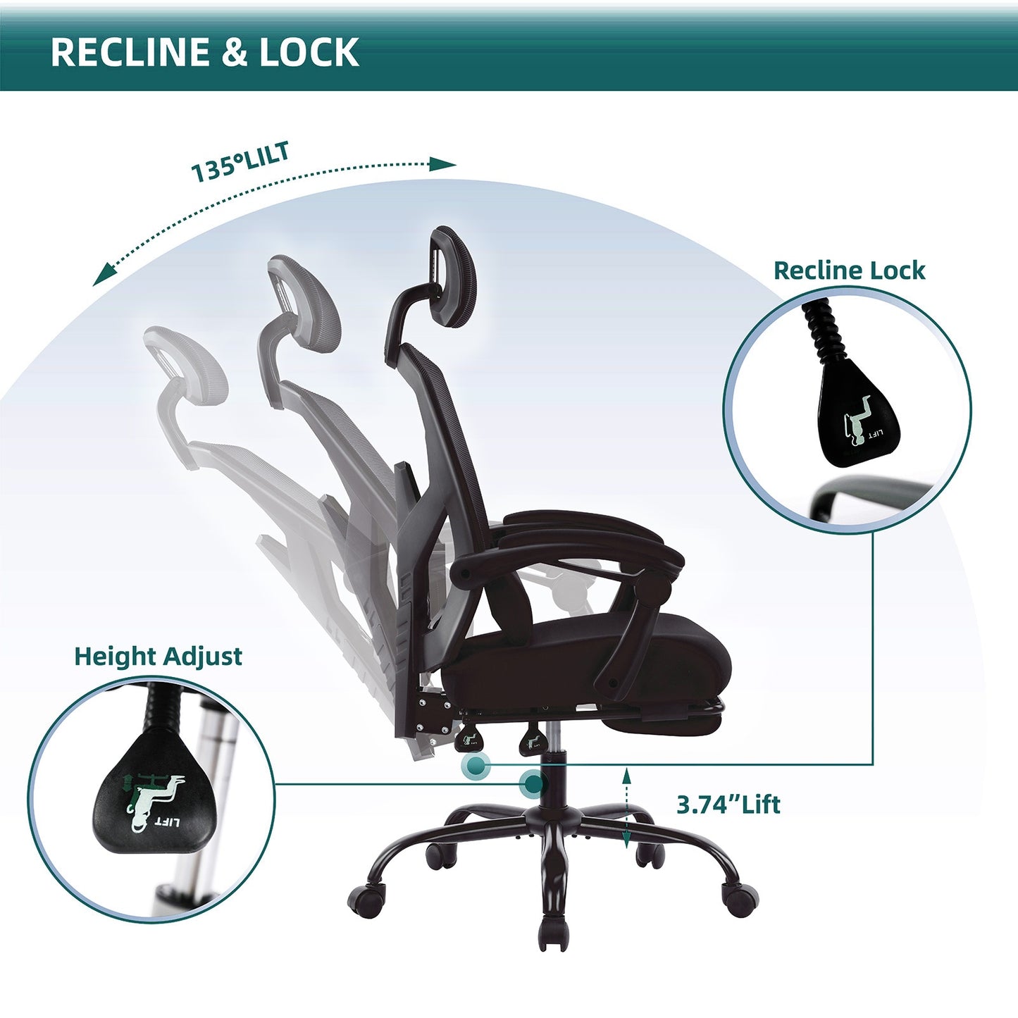 Arbeiten, Zurücklehnen, Abschalten – Premium Bürostuhl mit Fußablage & 135° Relaxfunktion