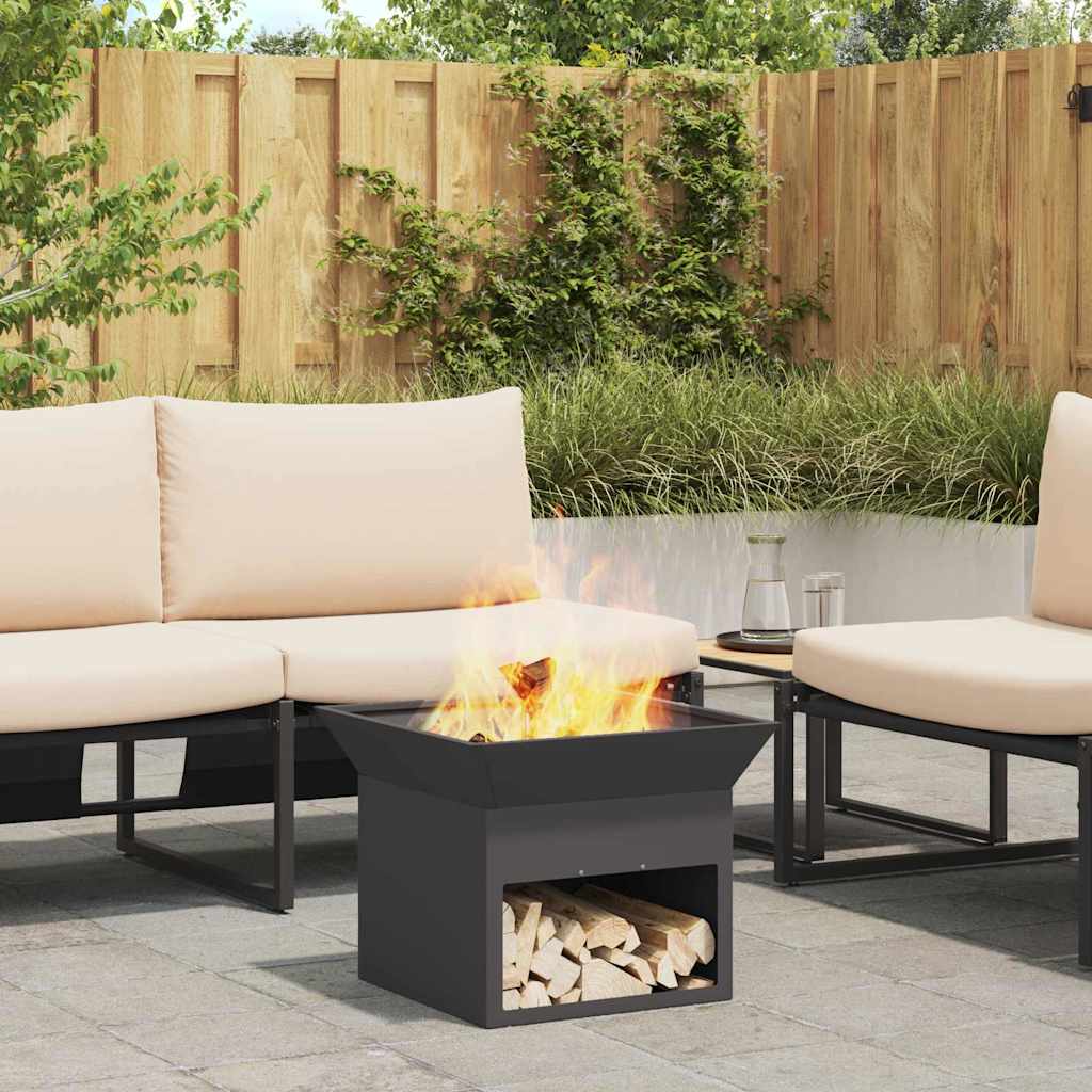Design Feuerschale Garten – Eckige Outdoor-Feuerstelle aus Stahl im Industrial Look (50×50 cm)