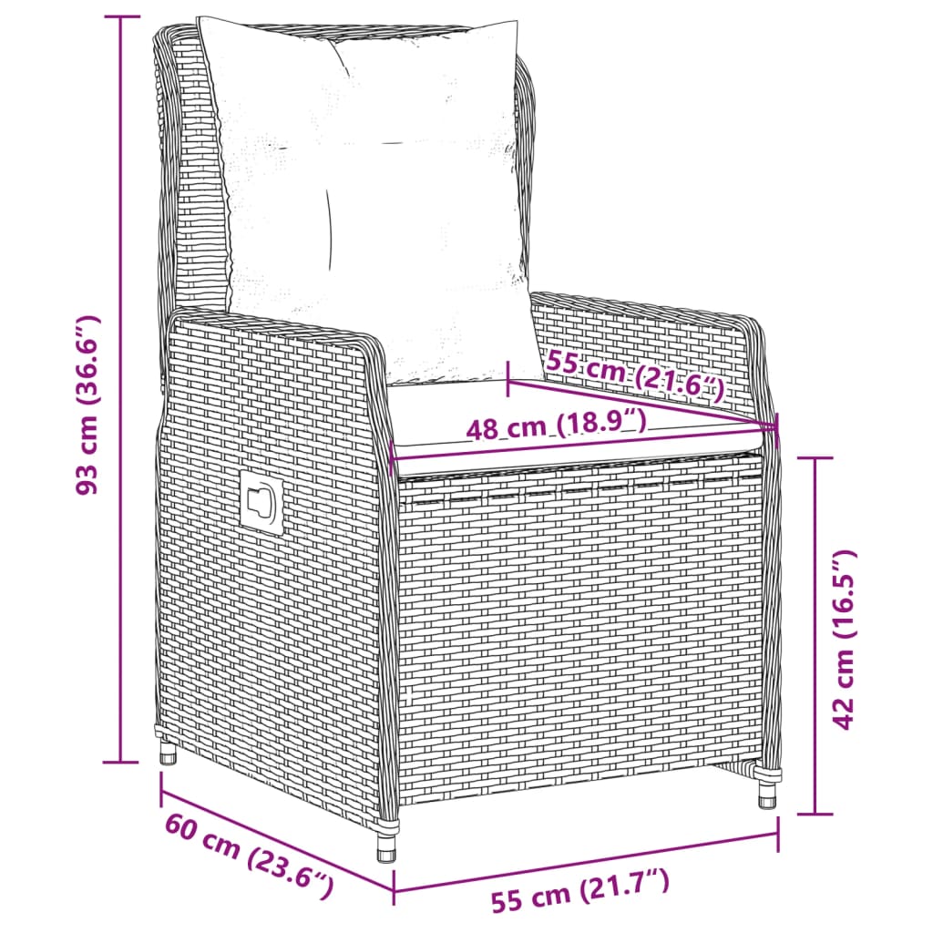 Verstellbarer Gartenstuhl mit PE-Rattan – Komfortabel & Robust, für Garten, Terrasse und Balkon, mit Kissen