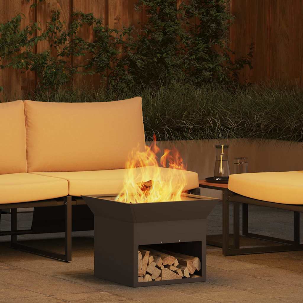 Design Feuerschale Garten – Eckige Outdoor-Feuerstelle aus Stahl im Industrial Look (50×50 cm)