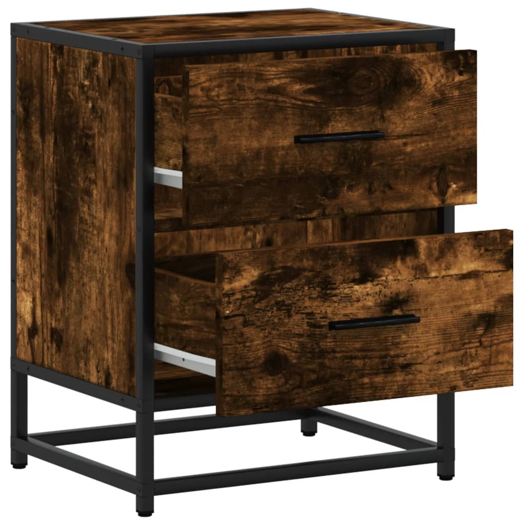 Design Nachttisch Eiche Smoke – Moderner Nachtschrank mit Schublade & Stahlgestell