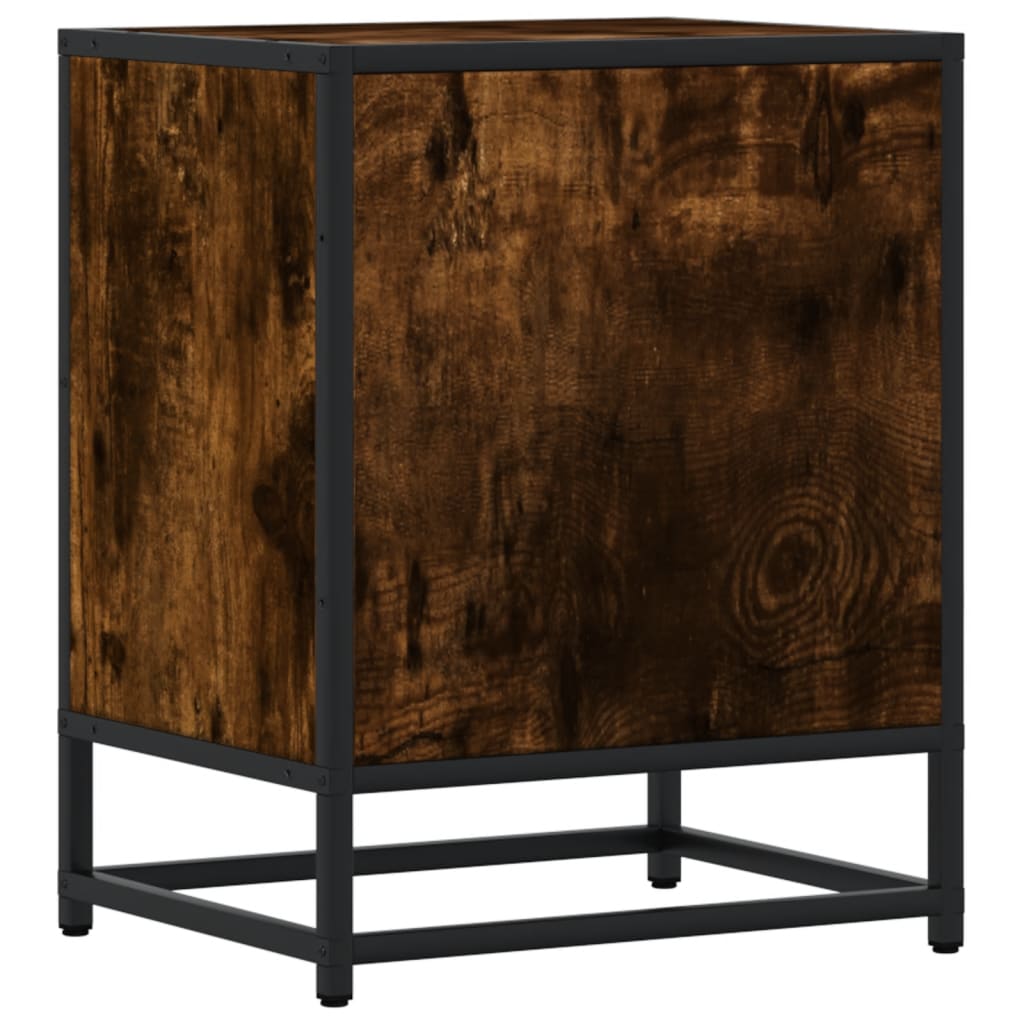 Design Nachttisch Eiche Smoke – Moderner Nachtschrank mit Schublade & Stahlgestell