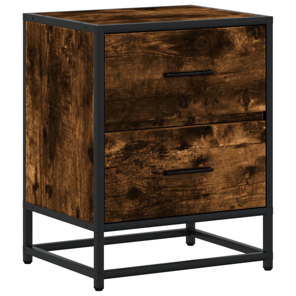 Design Nachttisch Eiche Smoke – Moderner Nachtschrank mit Schublade & Stahlgestell