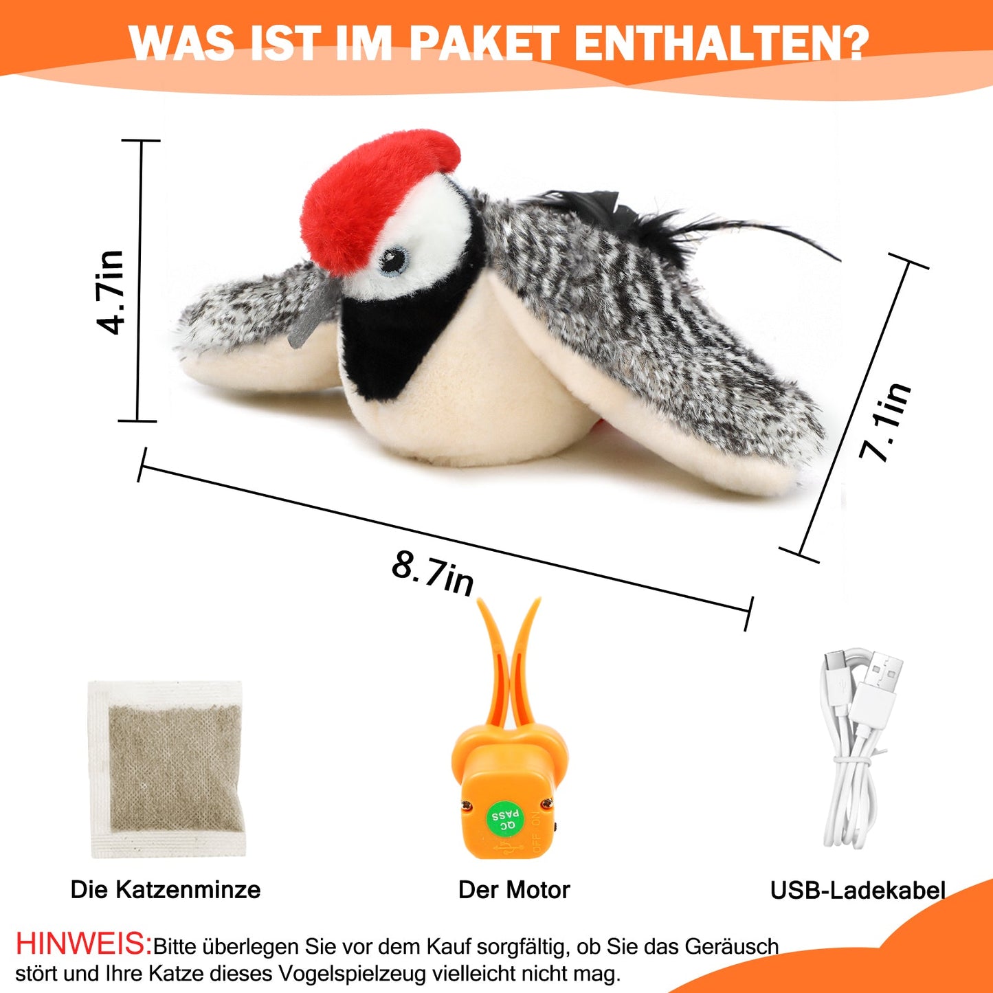 Electric Cat Toy Bird For Self-Entertainment - Interactive Cat Toy Automatic With Catnip, Intelligent Rechargeable Cat Toy For Cats To Play With And Step On Homeeins