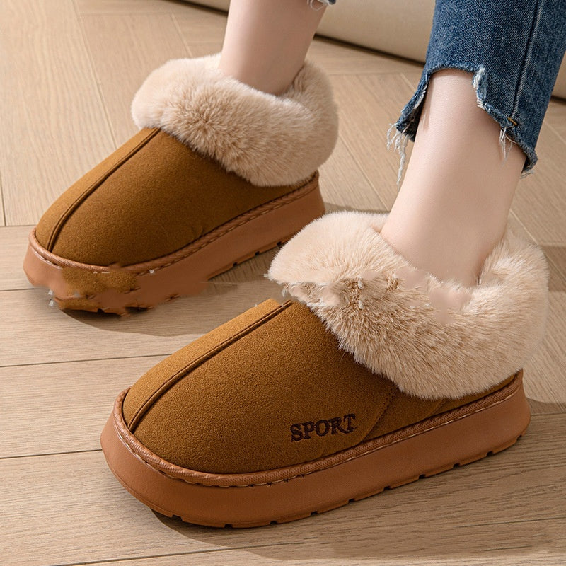 Cozy Plush Soft Slippers Shoes For Women Non-Slip Platform Shoes With Faux Fur Lining Mute Sole And Comfortable Fit For Indoor Wear Homeeins