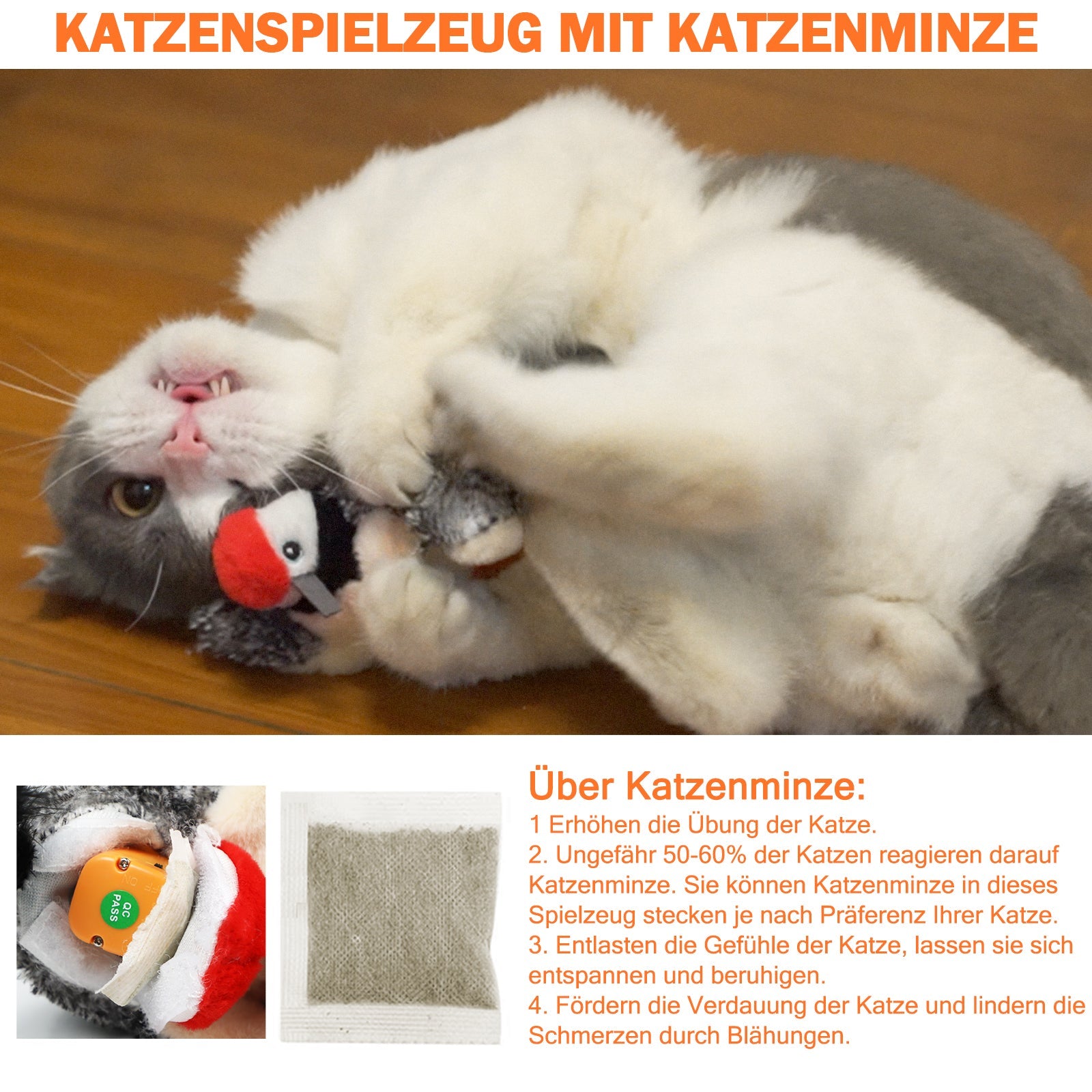 Electric Cat Toy Bird For Self-Entertainment - Interactive Cat Toy Automatic With Catnip, Intelligent Rechargeable Cat Toy For Cats To Play With And Step On Homeeins