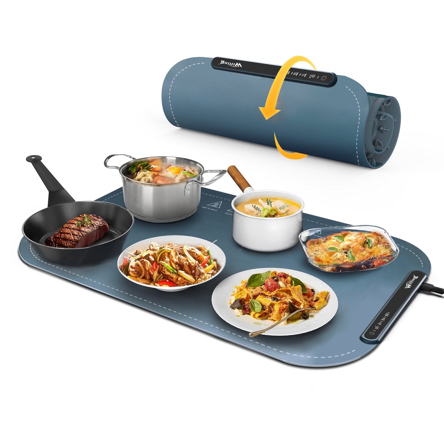 Willing 250W Food Warming Mat 3-Temperature Setting Home Food Warmer Portable Warming Trays For Stainless Steel Ceramic, Glass Enamelware - Navy Blue Mein Shop