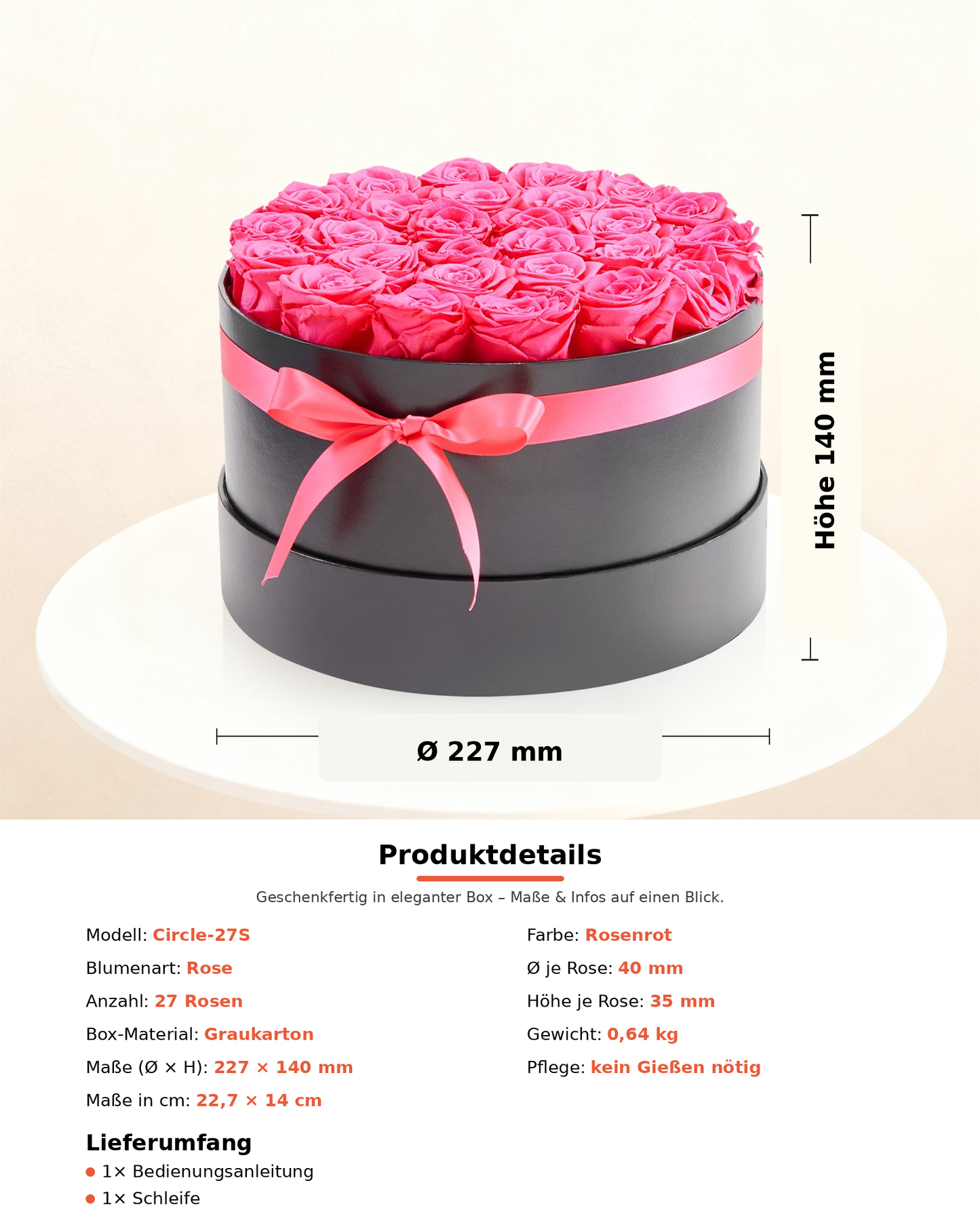 🌹 Ewige Rosen – 27 konservierte Rosen in runder Geschenkbox Homeeins