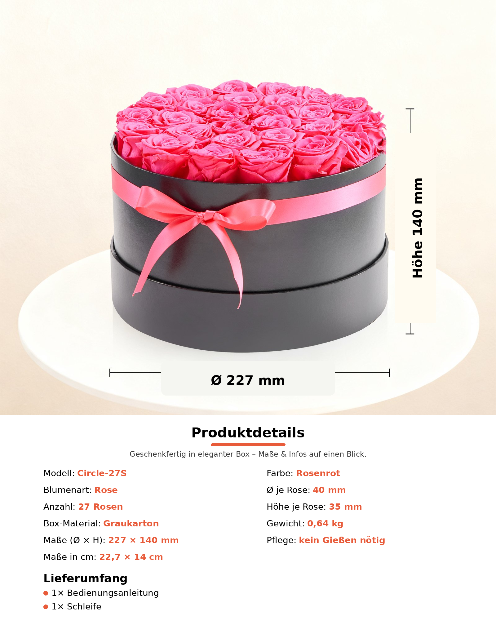 🌹 Ewige Rosen – 27 konservierte Rosen in runder Geschenkbox Homeeins